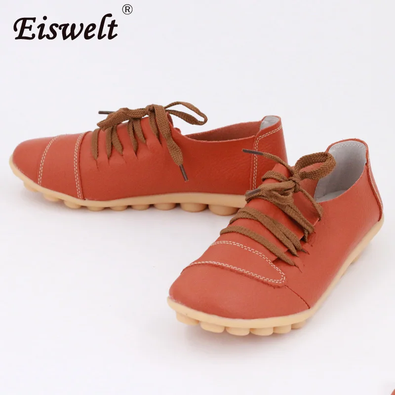 EISWELT/2018 горячая Распродажа женские туфли на плоской подошве из натуральной кожи с