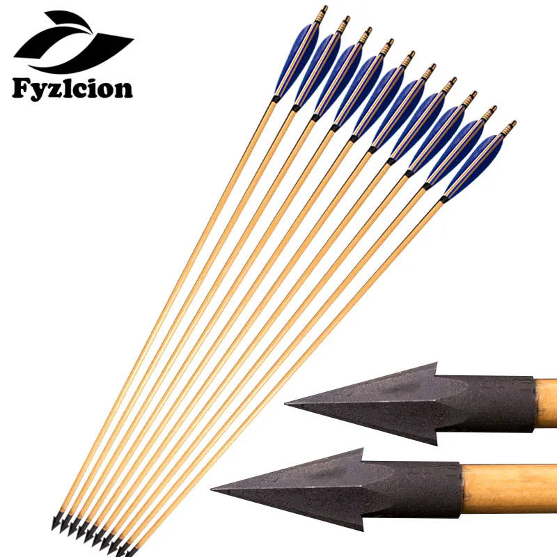 

6/12/24pcs Hunting Archery Wooden Arrows Bolts 32Inch Pine Arrow 5 Inch Real Turkey Feathers Fit Compound Bow