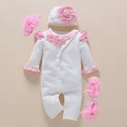 Детский комбинезон, повязка на голову для фотосъемки, Цветочная Одежда для новорожденных девочек 0-3 месяцев, весенне-зимний комбинезон, белые милые Боди, 4 шт.компл.