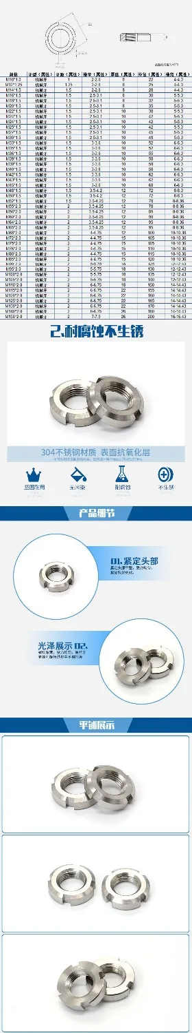 M10 M12 M14 M16 M18 M20 M22 M24 M25 M27-M40 Нержавеющая сталь 304 круглая гайка круглый Стопорная гайка шлицевая гайка удержания корончатая гайка