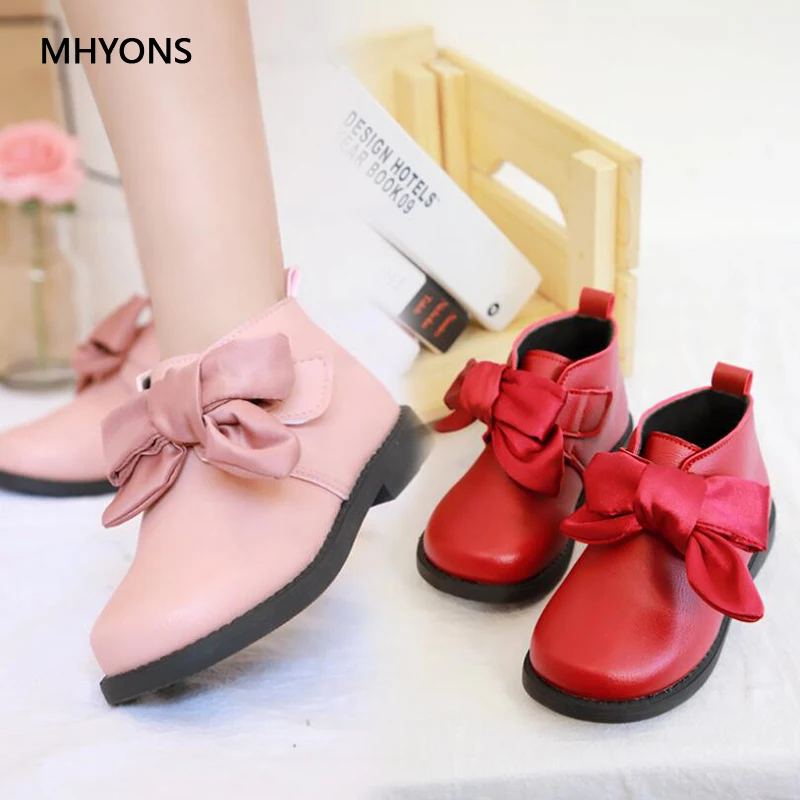 MHYONS/детские сапоги весна для девочек кожаная обувь непромокаемые ботинки martin