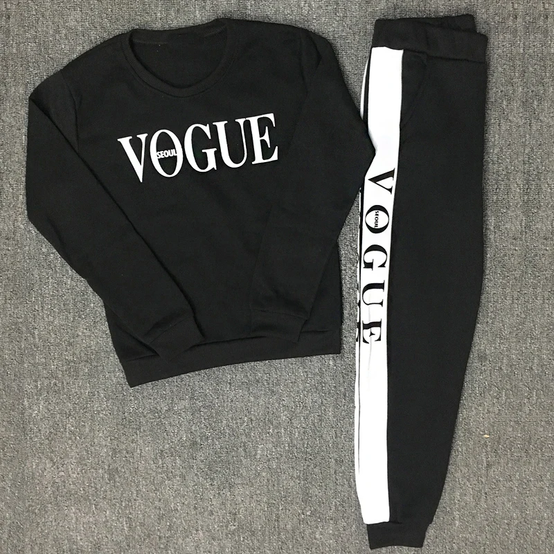 BEFORW, спортивный костюм с длинным рукавом, Женский комплект из 2 предметов, VOGUE, с буквенным принтом, Толстовка и штаны, костюм, Повседневный, из двух частей, спортивный костюм