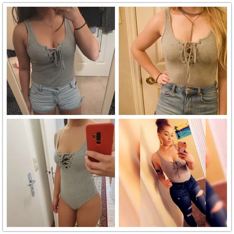 SweatyRocks серый кружевной спереди ребристый Трикотажный боди уличная одежда без рукавов сексуальный комбинезон женские обтягивающие Кружевные Боди