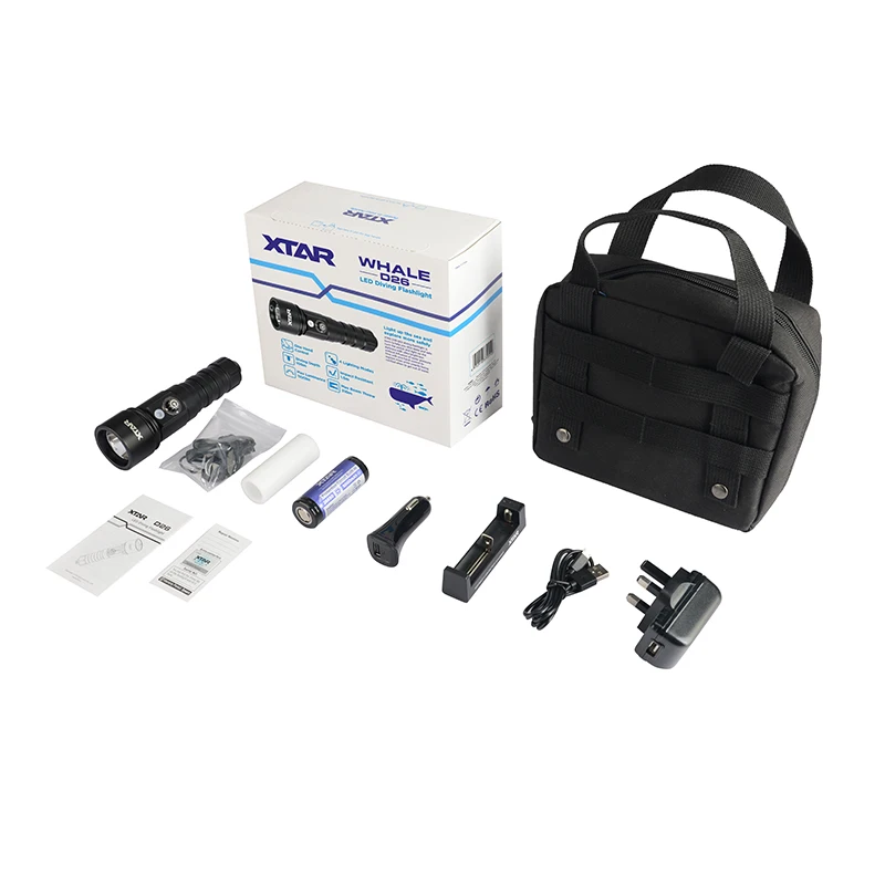 Full Package XTAR D26 CREE XM-L U3 светодиодный фонарик 1100 Люмен 4 режима для дайвинга с батареей 1*18650/26650 - Цвет: Full Package