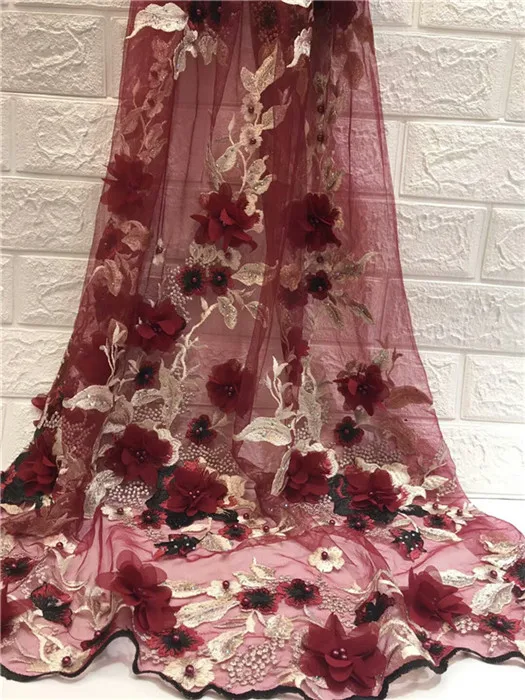 Мода Сари Европа Франция кружевной ткани 3D аппликация бисер вышивка африканские