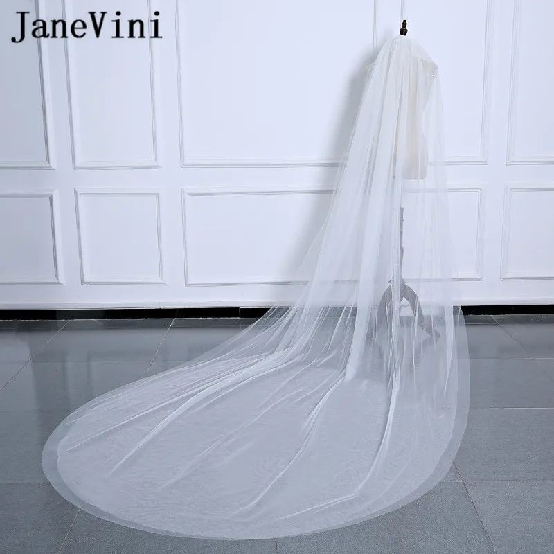 

JaneVini 2018 Simple White/Ivory Bridal Veil With Comb Long Cut Edge Women Two-Layer 3 Meters Wedding Veils for Bride Soft Tulle