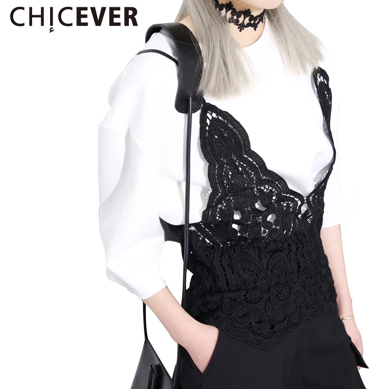 Chicever Лето 2017 г. Кружево Топики женские Для женщин Топы корректирующие черный