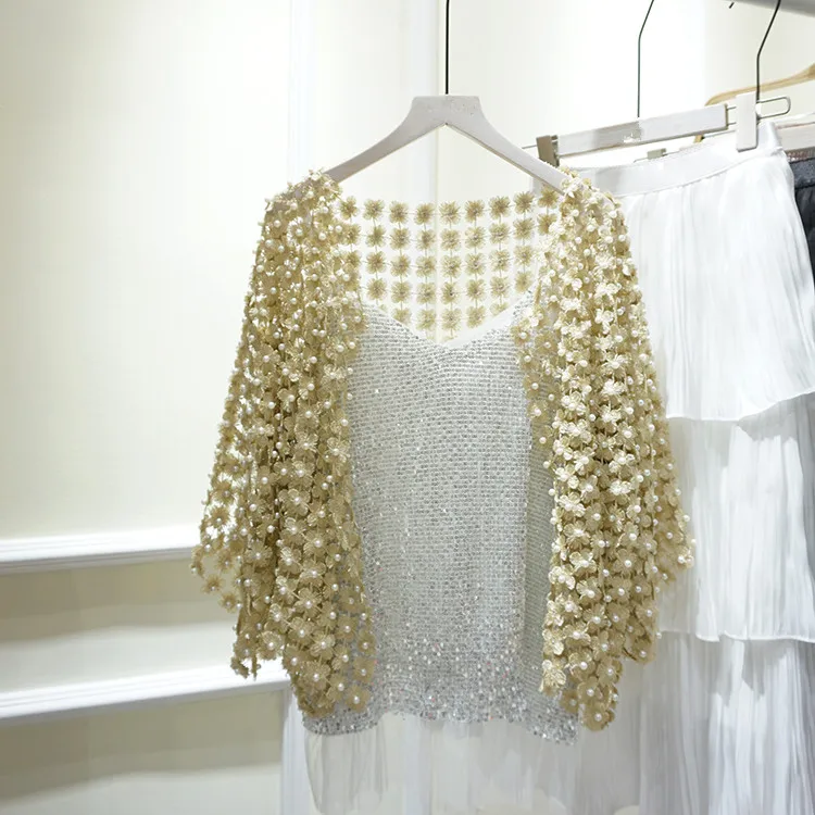 Пальто кардиган с рукавами три четверти и бусинами A566 Новинка лета 2019|Женские