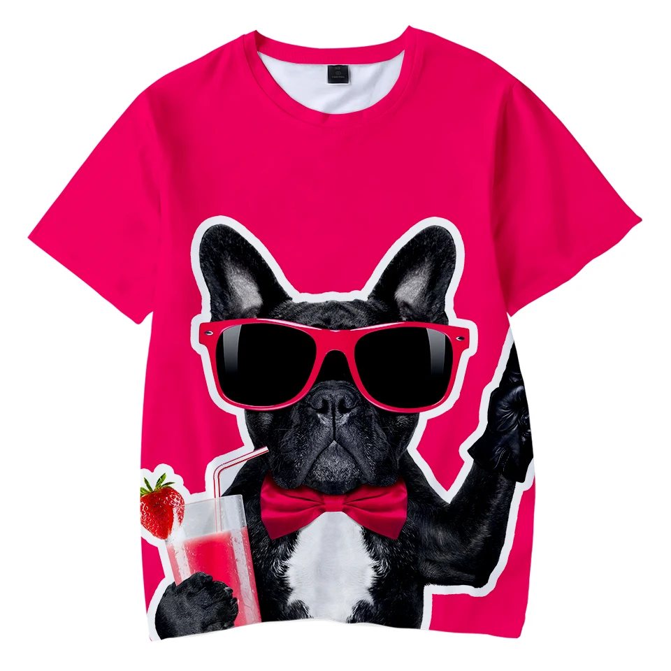 Детские футболки с 3D принтом французского бульдога модная летняя футболка