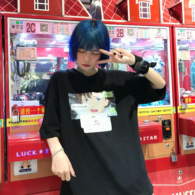 Новинка 2018 года для женщин Harajuku Винтаж Забавный мультфильм печати короткий рукав