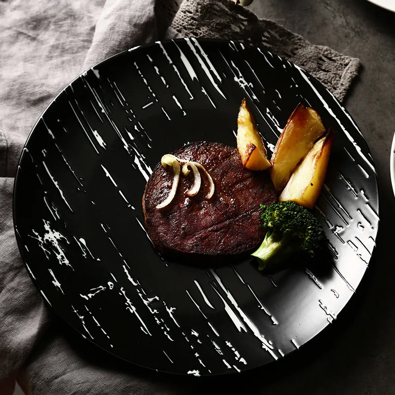 Керамическая тарелка обеденный поднос Мраморная блюдо для стейка плоская разных