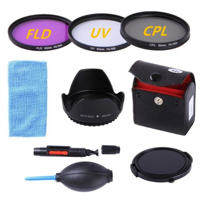 52 55 58 62 67 72 77mm Slim UV CPL FLD Filter Kit + Lens hood &amp Camera lens cover For Canon Nikon Video |
