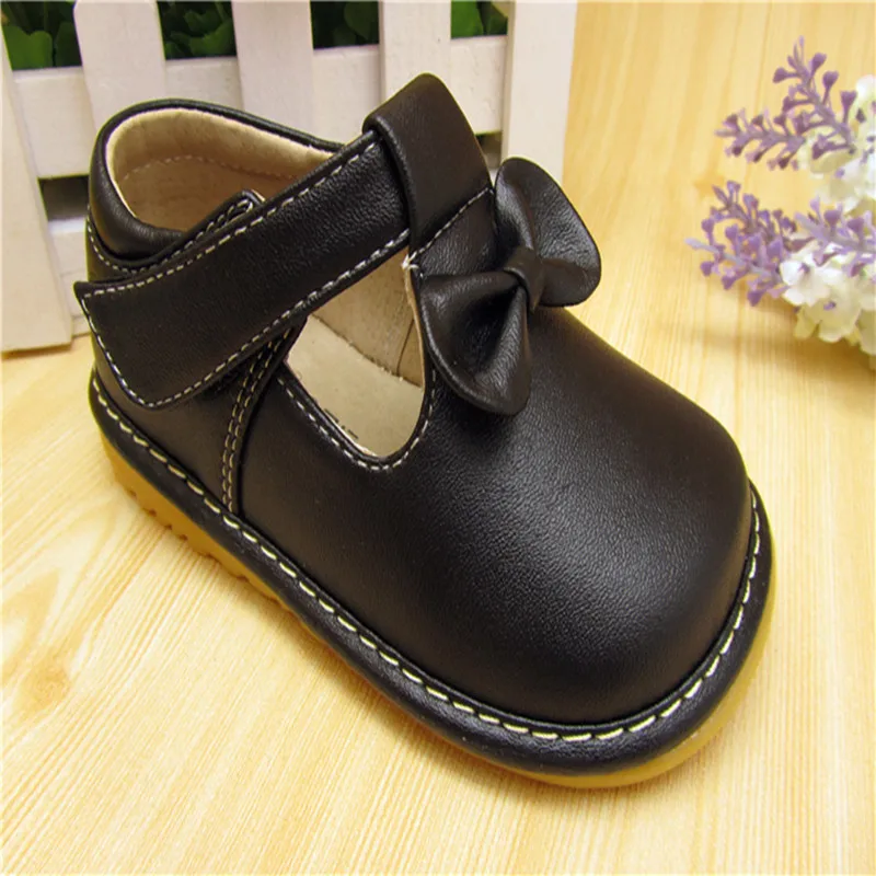 Spring Autumn Baby Shoes Girl Squeaky Black Butterfly-knot Leather |