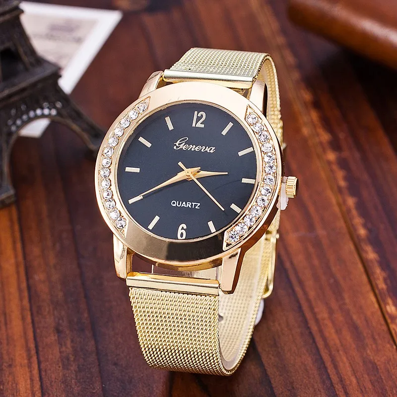 Роскошные женские часы 2019 Хрустальный Золотой Бренд браслет из нержавеющей