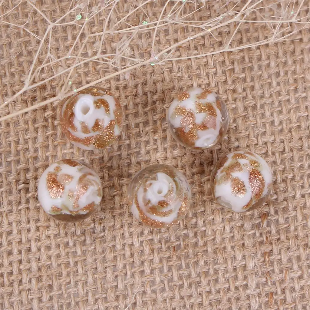 Стеклянные бусины Lampwork круглые черные блестки около 12 мм(4/") Диаметр, отверстие: около 2,2 мм, 10 шт