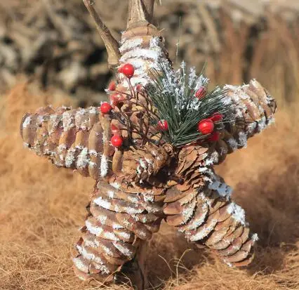 pine cone star 21cm Подвесные украшения желудь Звезда шар ручной работы украшения для дома сосновые шишки с Холли Рождественская елка украшения натальный Декор - Цвет: pine cone star 21cm