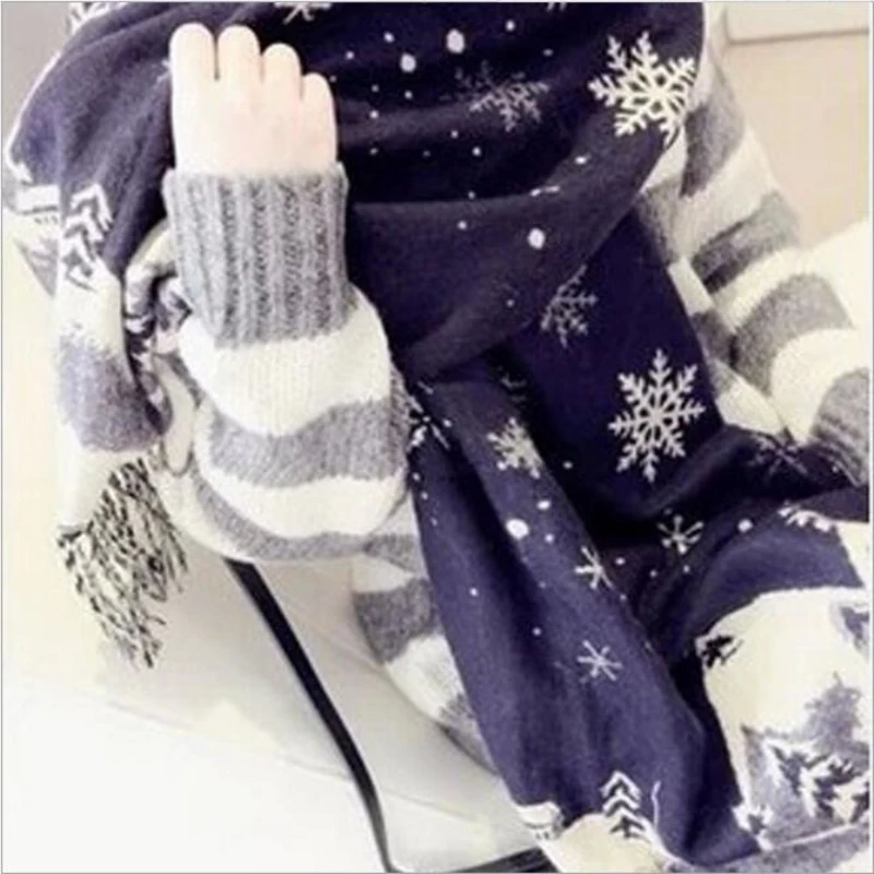 Женский зимний шарф Рождественский подарок снежный принт обертывания