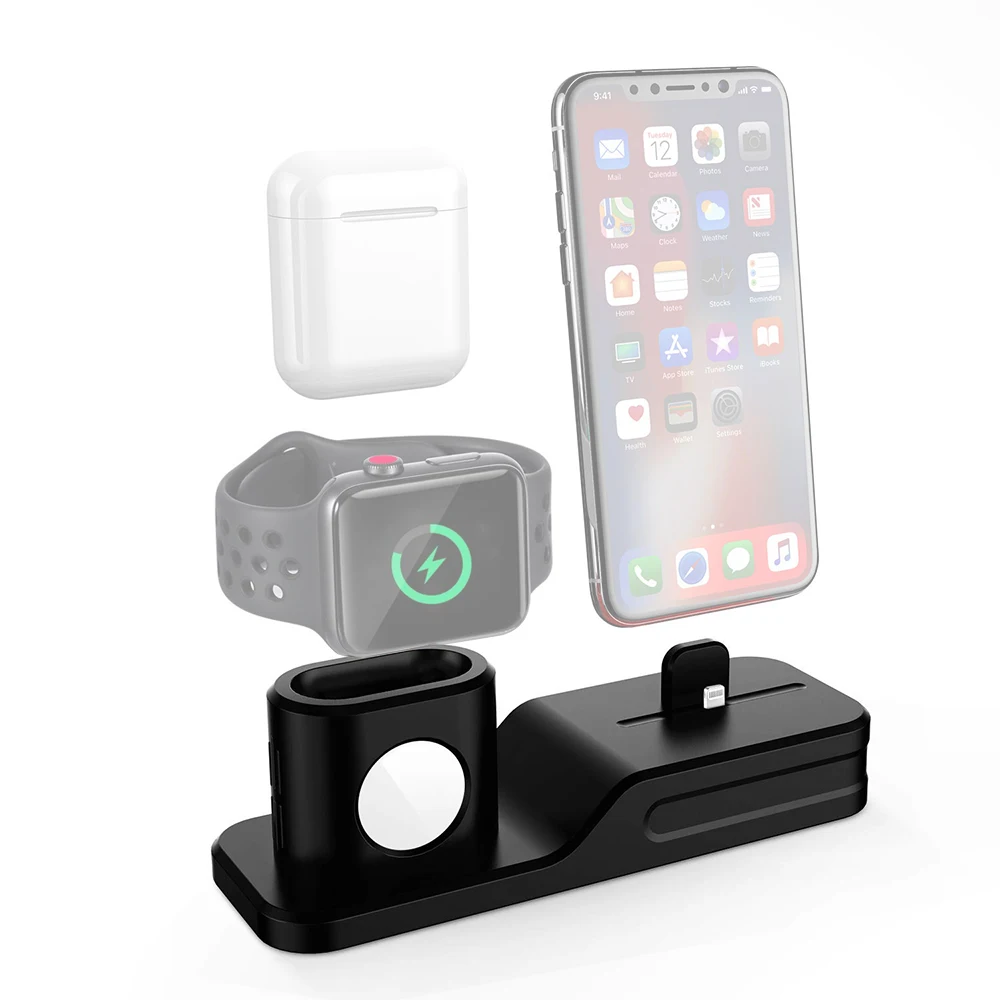 Зарядная док-станция 3 в 1 силиконовая подставка для iPhone X 8 7 6 Apple Watch AirPods |