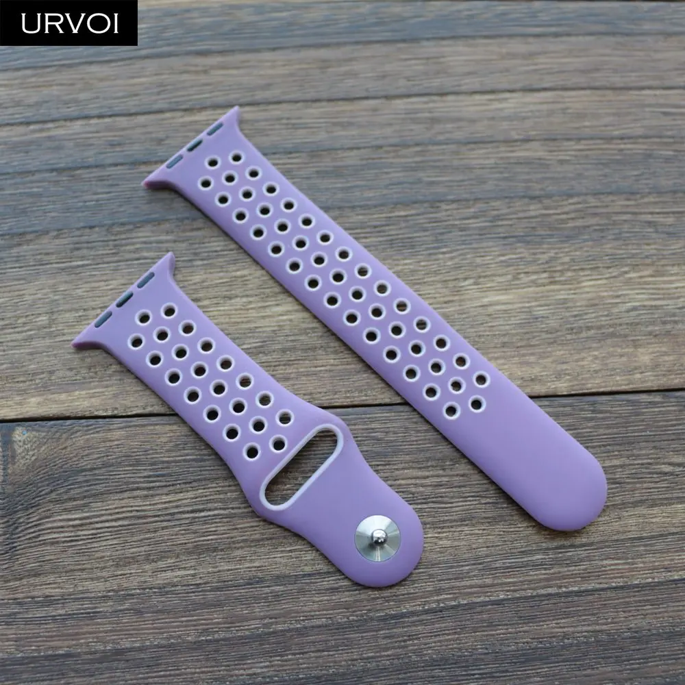 URVOI ремешок для apple watch series 5 4 3 2 спортивный ремешок для наручных часов iwatch, силиконовой лентой Замена дышащая новая цветов размер 38/40/42/44 мм - Цвет ремешка: Purple S Pink