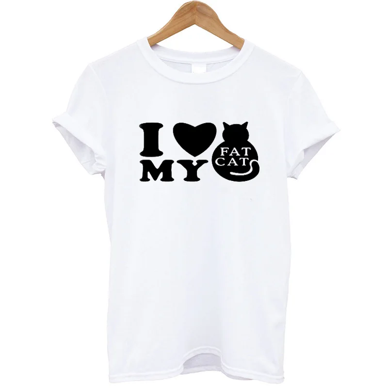 Женская футболка с принтом I Love My Fat Cat хлопковая забавная коротким рукавом и