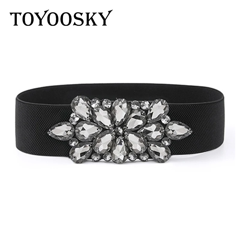 

TOYOOSKY 2019 New Arrival Women Belt Flower Shape Elastic Elegant Waistband Alloy Double Buckle High Quality Belts for Womens