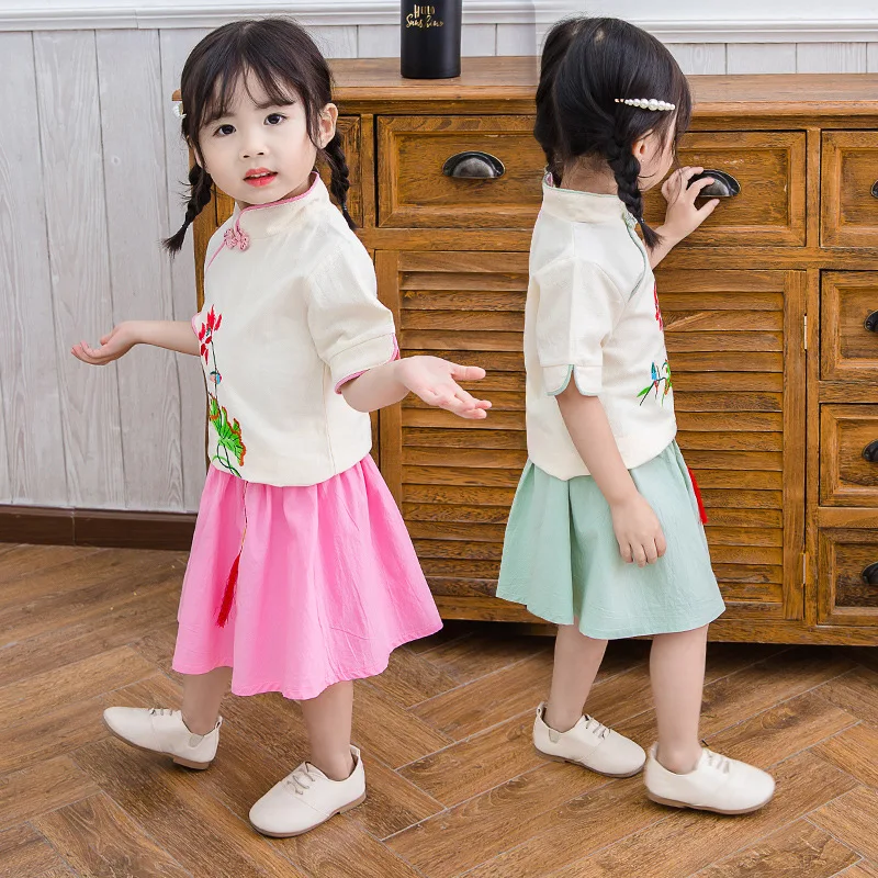 2019New Hanfu Princess Dresses Chinese Traditional Baby Girl Hanfu Dress Dance Clothing National Costume Lotus Tang Suit DQS1958