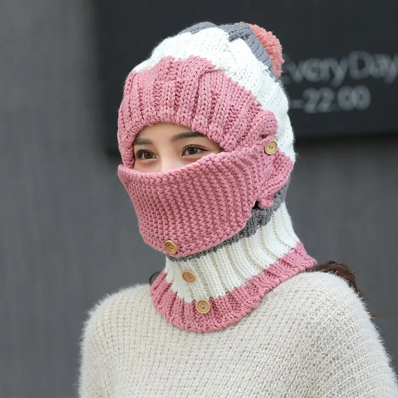 SUOGRY вязаная шапка шарф зимние Skullies шапочки Женская зимняя обувь Шапки для Для женщин мешковатые теплые утепленные шапки с маской шею