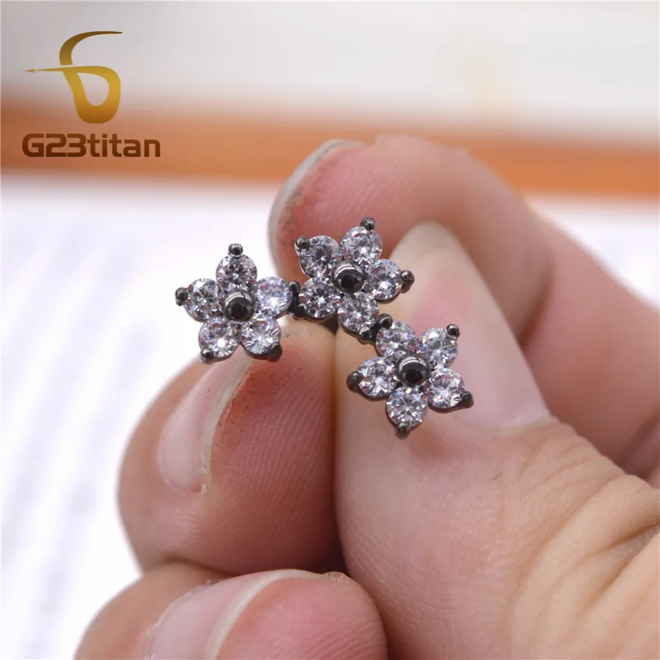 Серьги гвоздики G23titan с хрустальными цветами Для Пирсинга Ушей модные серьги для