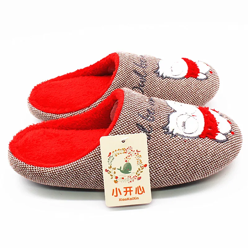 XiaoKaiXin/хлопковые тапочки с вышитыми животными из мультфильмов для женщин/мужчин/детей; зимние домашние плюшевые тапочки с совой на резиновой подошве