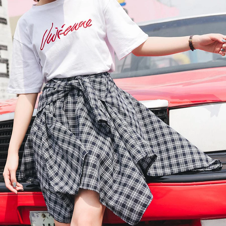 Женская клетчатая юбка с высокой талией летняя мини-юбка Kawaii Harajuku уличная