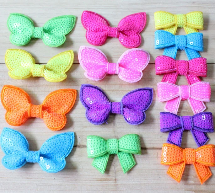 

200 шт./лот оптовая продажа мини бабочки блестки банты для девочек бант аппликация смешанный стиль