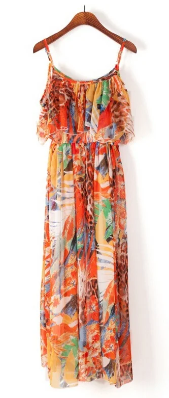 Новая мода 2018 лето и осень богемное платье шифон печати без рукавов Длинные