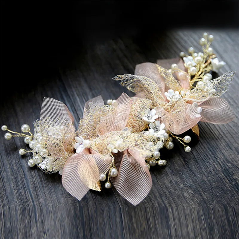

Pink Hair Ornament Korean Silk Yarn Flower Bride Headdress Beauty Bride Wedding Hair Accessories