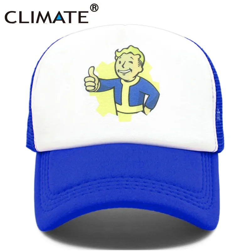 Климат Fallout Trcuker кепка мужская шляпа Nuka Cola Trcuker Кепка хранилище кепки для мальчиков мужчин и женщин забавные крутые Fallout Shelter сетчатая Кепка шляпа - Цвет: Blue