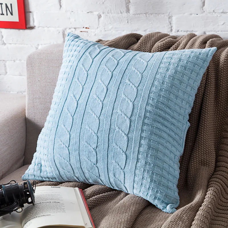 Хлопковая вязаная декоративная наволочка HTEXQ для подушки квадратные теплые