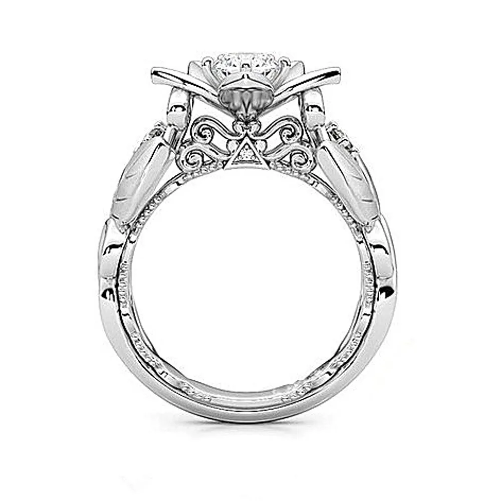 Женское серебряное обручальное кольцо с кубическим цирконием Lucky Flower Leaf