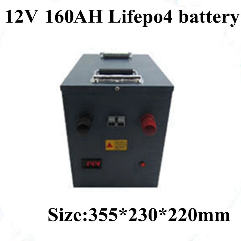 

Portable Waterproof Lifepo4 12V 160AH Lithium Battery BMS 4S 12.8V for 1200w Boat RV Golf Cart Backup Power Solar +10A Charger