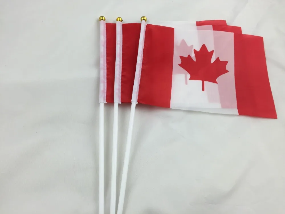 

10pcs Canada Hand Waving Flag 14*21cm Canadian Small National Flags with Plastic Flagpoles