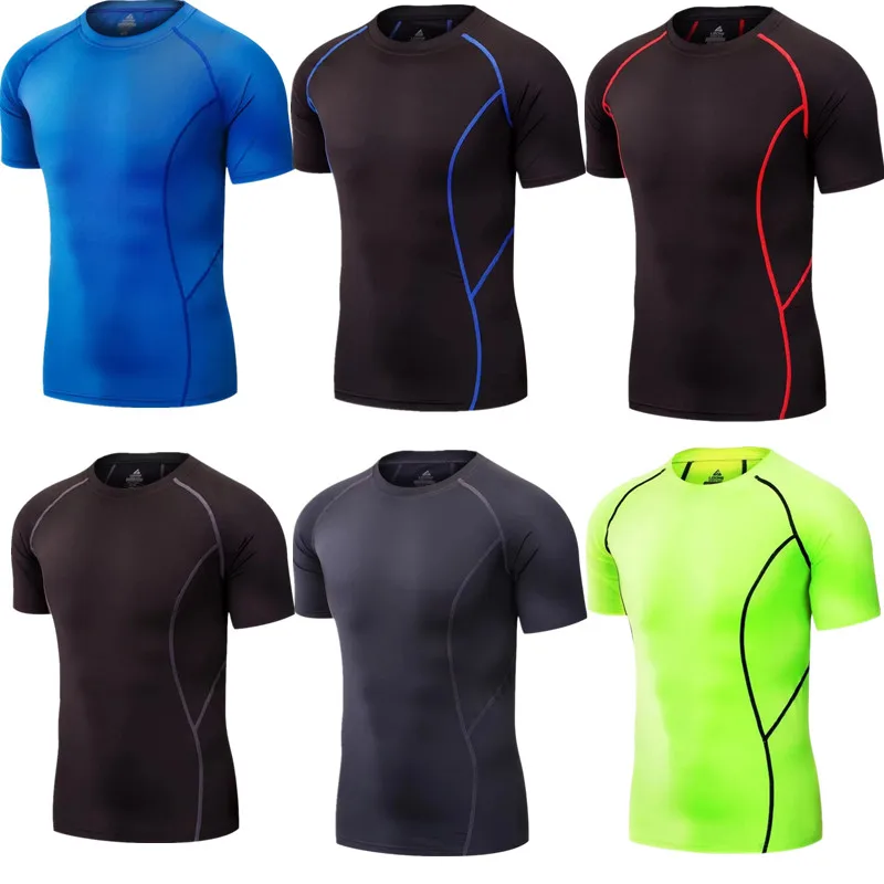 Для мужчин футболки быстросохнущая сухой Фитнес бег короткий рукав одноцветное