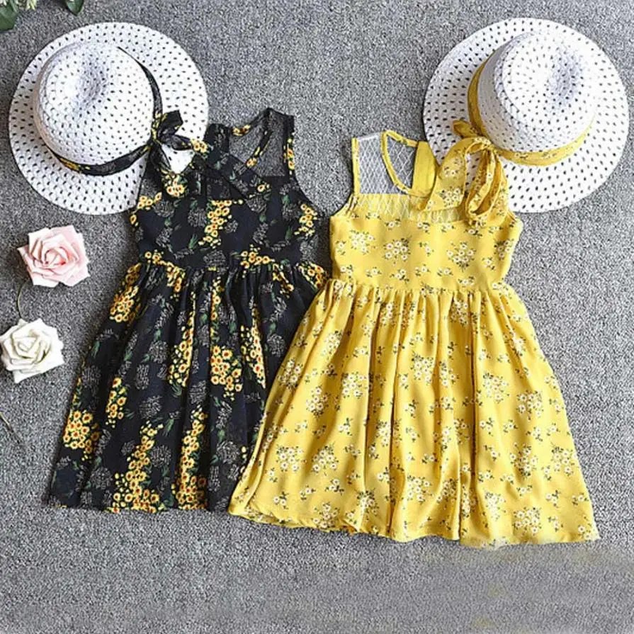 2PCS Toddler Kids Baby Girl Outfit Clothes Chiffon Floral Vest Dress+Sun Hat Set 0410 | Детская одежда и обувь