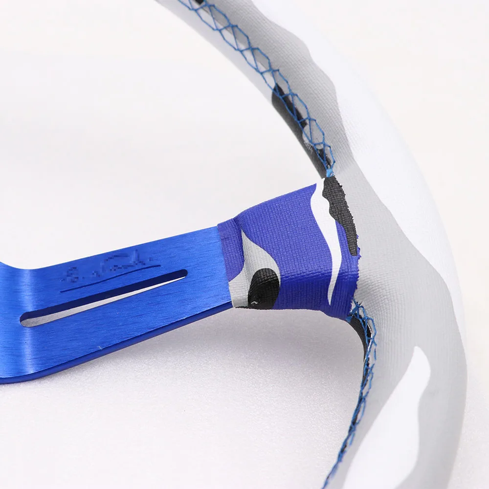 Silver/Blue/Black ND 14inch Camo PVC Leather Steering Wheel Deep Dish Drift Sport Steering Wheels
