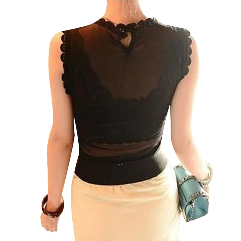 Модные женские винтажные топы без рукавов с вырезом лодочкой сетчатый топ