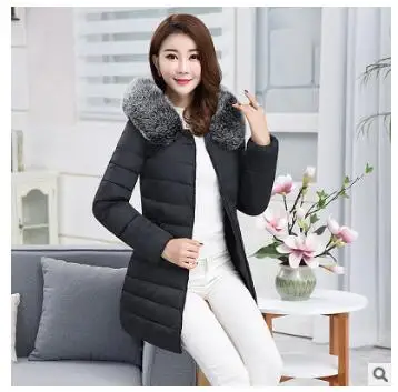 black 7XL, зимнее пальто для женщин, длинное, с хлопковой подкладкой, пуховики для девушек, с капюшоном, Красного размера плюс, свободные пальто, красочные, с меховым воротником, LZ916 - Цвет: black