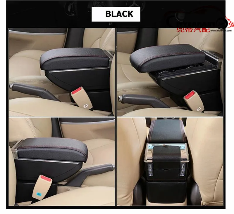CITYCARAUTO центральный подлокотник+ роскошный+ USB подлокотник коробка центральный ящик для хранения с подстаканником USB для CHEVROLET AVEO LOVE - Название цвета: BLACK WITH 7USB