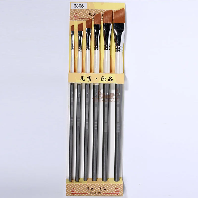 

Zhouxinxing Weasels hair 6 pcs Set Scrub Wooden rod Pole Brushes Oil Paint Gouache Pen Acrylic Brush Oblique front row pen Brush