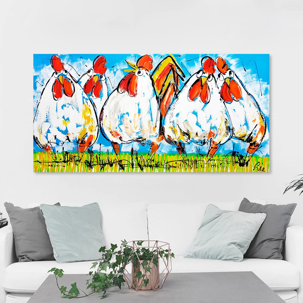 HDARTISAN Vrolijk schilderij Настенная картина холст Картина маслом животный принт курица для