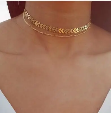 Xl 0165 2019 модная цепочка шеврона ожерелье на шею двойная Рыбка кость позвоночника в