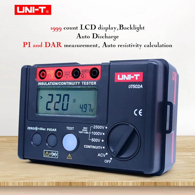 UNI-T UT502A цифровой тестер сопротивления изоляции er Мегаомметр вольтметр переменного тока непрерывность тест ЖК-подсветка Высоковольтная индикация