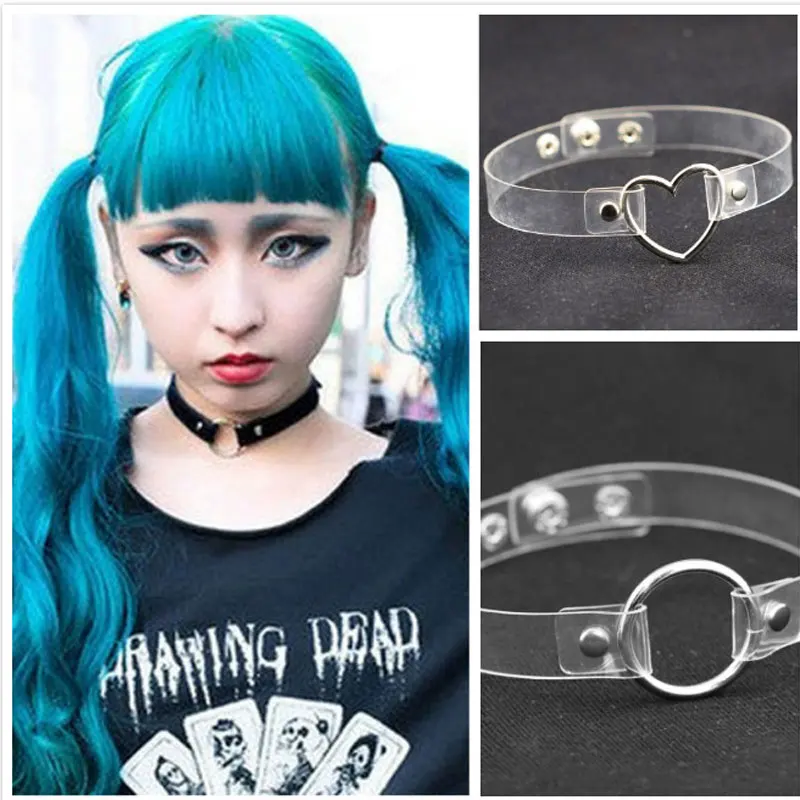 Готическое кожаное колье чокер с сердечками круглым шипом заклепками и пряжкой