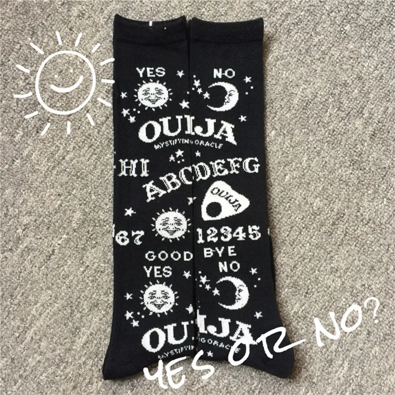 Free Shipping Thigh High Long Socks Women Ladies Black Color Over The Knee Fashion Letter Pattern Ouija Board  Rainbow Japanese